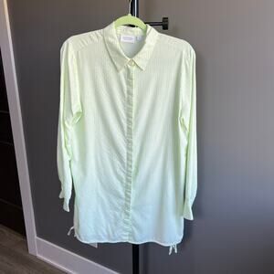 Comma, White and Green Pinstripe Button Up Tunic Shirt Top Size 10